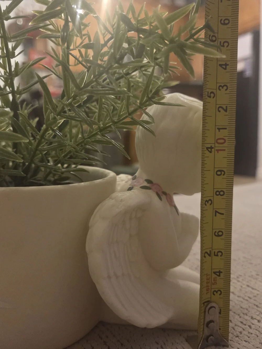 White Praying Angel Figurine Planter with Pink Rose Detail